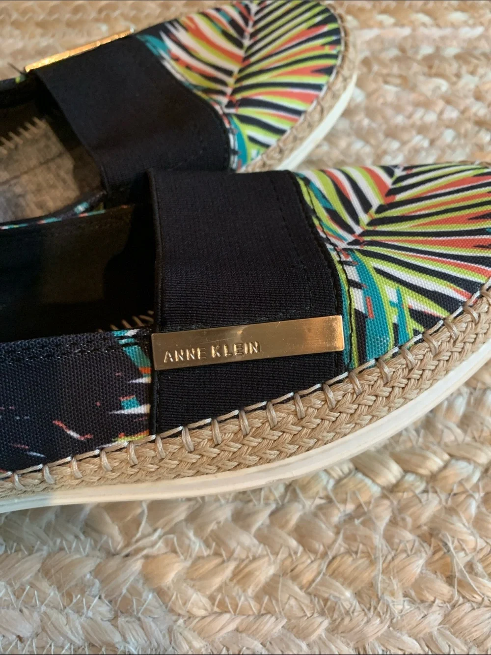 Anne Klein Zillya Tropical Print Slip-On Espadrilles - Black Multicolor